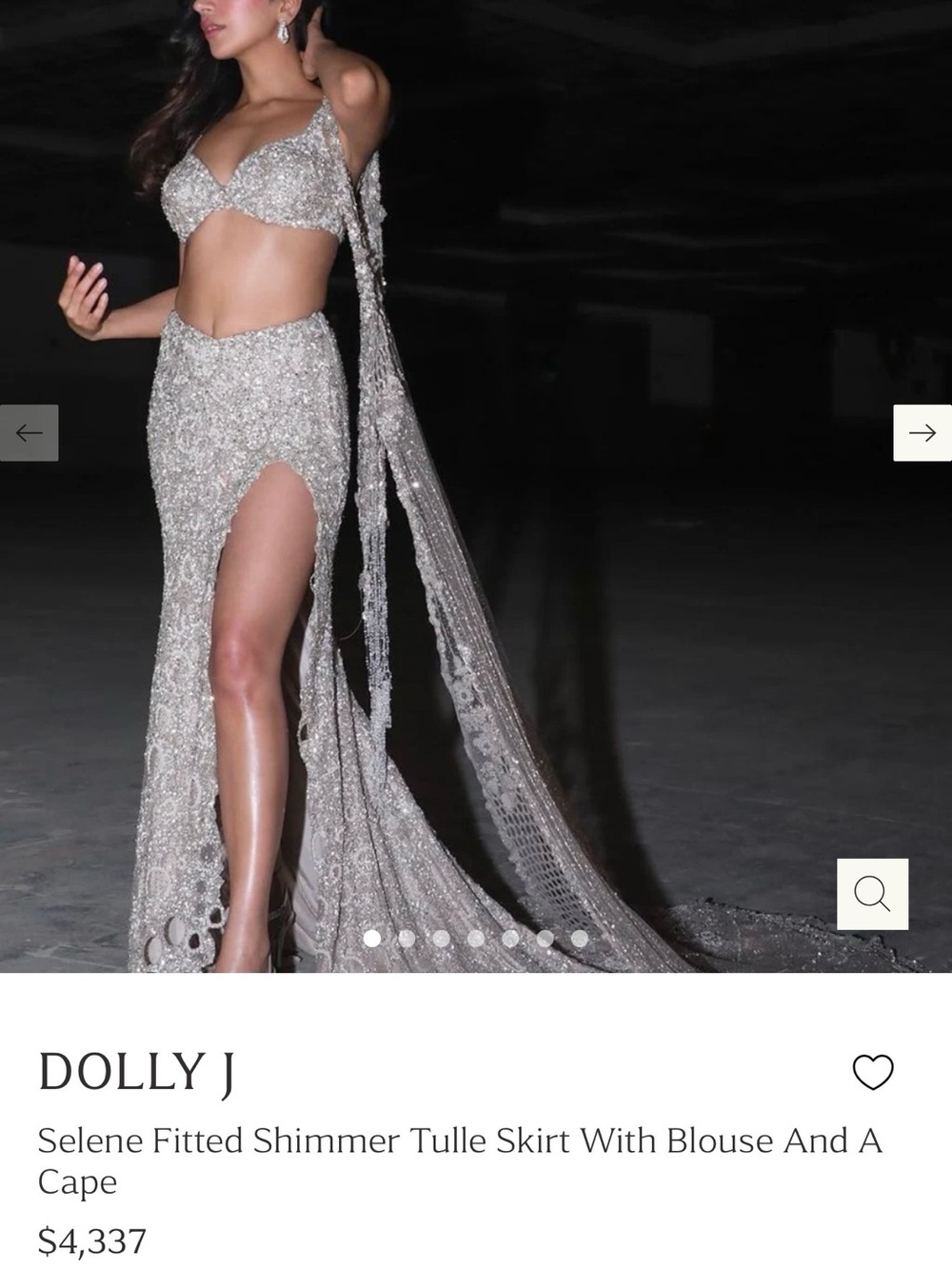 Dolly J Selene Silver Shimmer Two-Piece Tulle Gown with Cape Lehenga